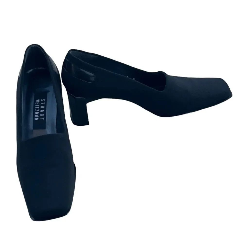 New Stuart Weitzman Square Toe Crepe 2.5" Rectangular Heel Made in Spain Size 7B
